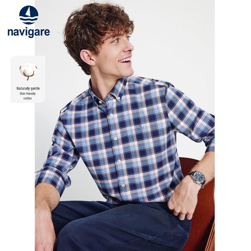 Navigare Men s Vintage Plaid Long-Sleeve Cotton Shirt L