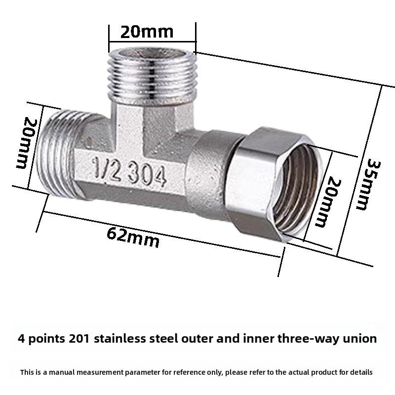 Stainless Steel T Adapter G1/ 2" T-Valve Diverter Valve Three Way Device Hole For Bath Bidet Sprayer Shower
