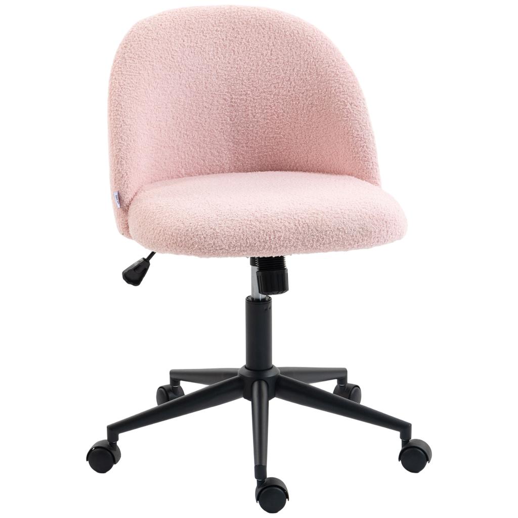 Teddy Fleece Office Chair with Wheels - Light Pink