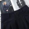 Women's High-Waist Dark Blue Denim Pleated Midi Skirt, 2025 New A-Line Slimming Design
