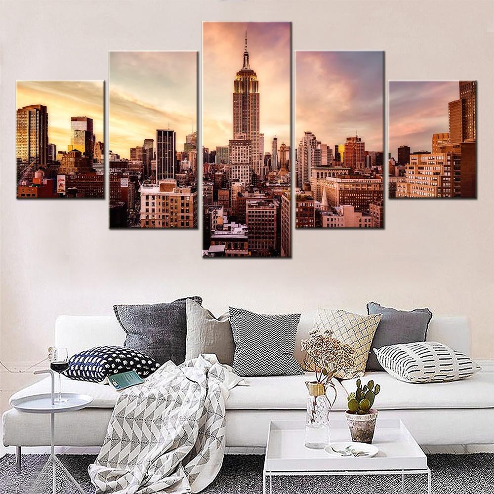 5 Pieces Wall Art Canvas Prints Cityscapes Midtown Sunset Poster Painting Modular Picture Home Decor Living Room Artwork