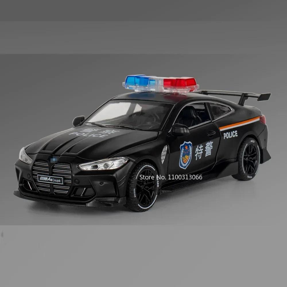 1:32 Metal M4 Police Cars Toy Models Rubber Tire Pull Back Vehicle Light Music Sports Car Miniature Toys Boyfriend Birthday Gift