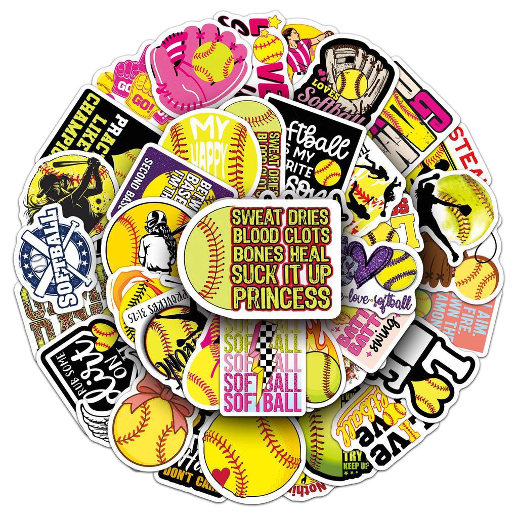 50 Pcs Softball Stickers: Trendy Sports Graffiti for Journal & Notebook Decoration