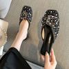 Modne Brokatowe Eleganckie Pantofle Mule dla Kobiet Sandały Modne Na Obcasie Cyrkonie Cekiny Kapcie Letnie Nowość 2024 Płaskie Kapcie Wygodne