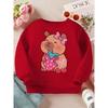 Kids Crewneck Sweatshirt, Cartoon Bear Strawberry Cherry Print Cute Sweet Casual Long Sleeve Top