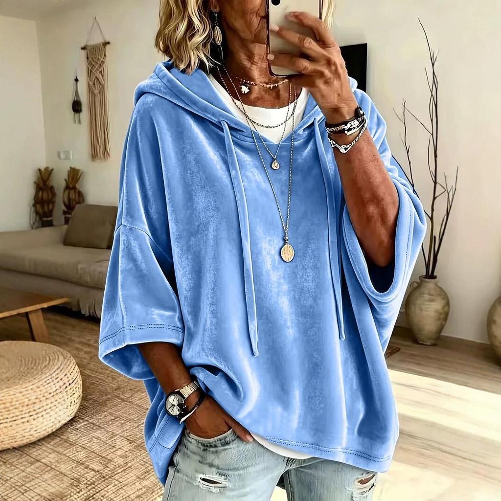 Women's Gold Velvet Hooded Sweatshirt - New Autumn/Winter 2026 Collection