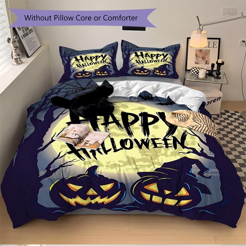 3pcs Halloween Night Bedding Set - 1 Soft Quilt Cover + 2 Pillowcases, Machine Washable - Suitable for All Seasons, Perfect Gift for Family