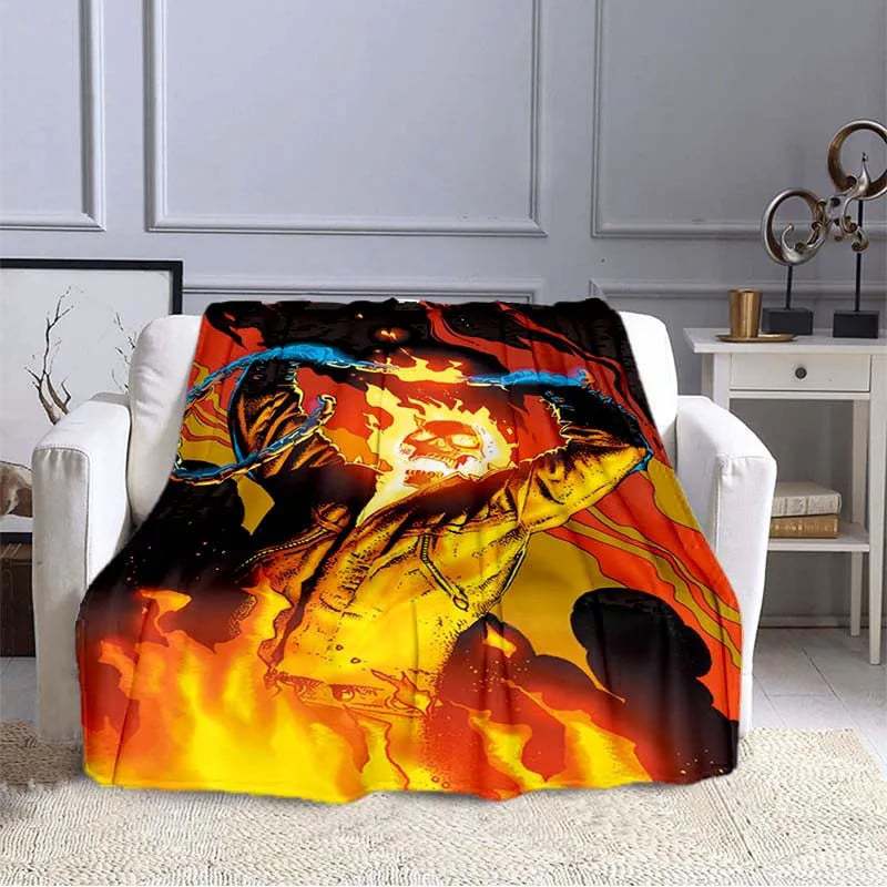 Flame Skeleton Motorcycle digital-printed polyester Bedroom velvet flannel cover blanket Fleece soft cover blankets for beds