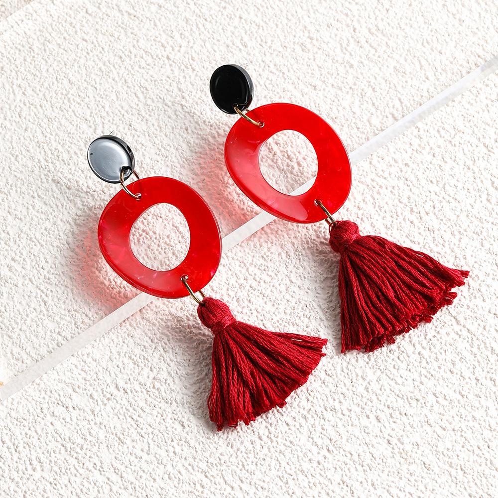 

Chic Boho Earrings For Women Alloy Geometric Shape With Tassel Design червоний