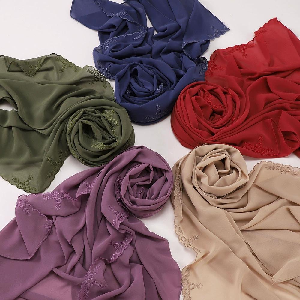 Malaysia Indonesian Embroidered Chiffon Headscarf Shawl Turban Head Wraps Good Quality Breathable Ladies' Scarf 70*175cm