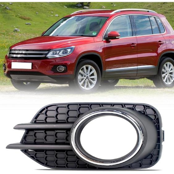 Stoßstange vorne Nebelscheinwerfer Blende Gitter Abdeckung Kappe Mit Chrom Passend für VW Tiguan 2012 2013 2014 2015 2016 2017 2018, Ersatz für 5N0853666H (Recht