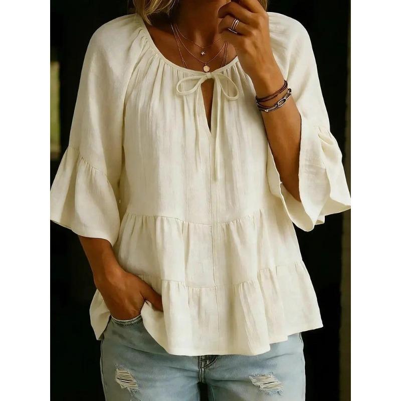 GMXIA Women's Fashion Casual Short Sleeve U-Neck Blouses & Shirts