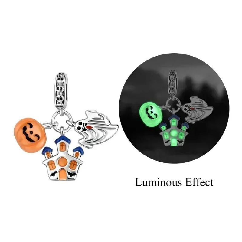 New Original Halloween Party Charms Luminous Pumpkin Skull Ghost Clown Beads Chameleon Bracelets Necklace Diy Jewelry Party Gift