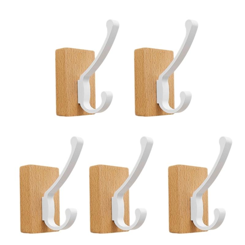 Space Saving Adhesive Hook for Bathroom Door Back Made of Natural Walnuts Wood Drillless Installation for Hanging Items