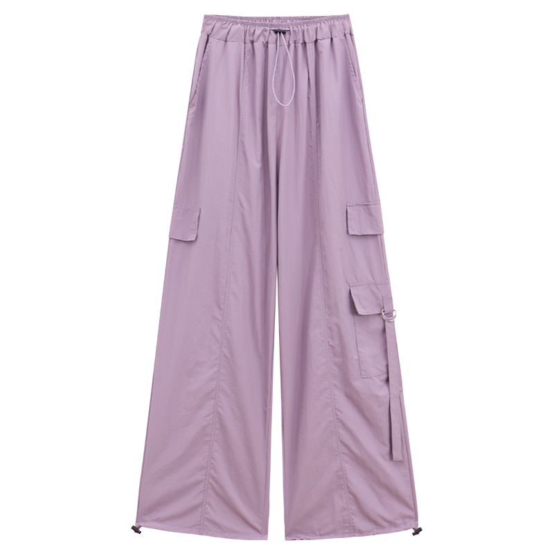 AmericanStyle Summer Thin Cargo Pants for Women  HighWaist Drawstring AnkleCropped Loose Casual WideLeg Trousers for Commuting and Sports