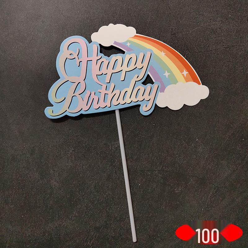 Large Rainbow Birthday Cake Toppers: Seven-Color Balloons, Love Hearts, Clouds, Stars Ornaments