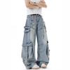 Schwere Deconstruction Streamer Tooling Jeans Herren und Damen Herbst High Street Mehrere Taschen Zerrissen Weite Hosen