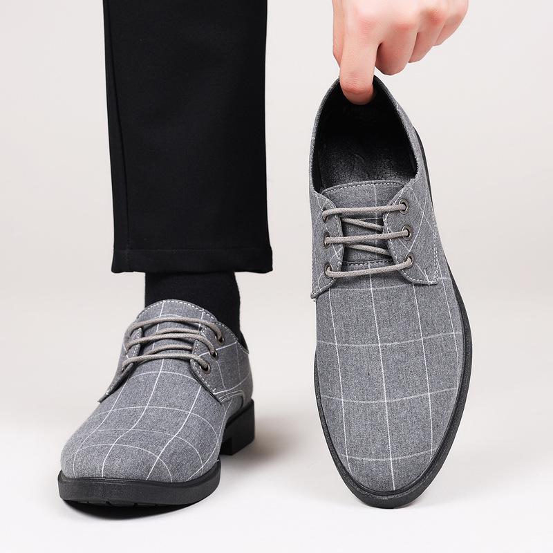 

Plus Size Plaid Canvas & Leather Lace-Up Men s Casual Shoes 45 сірий колір