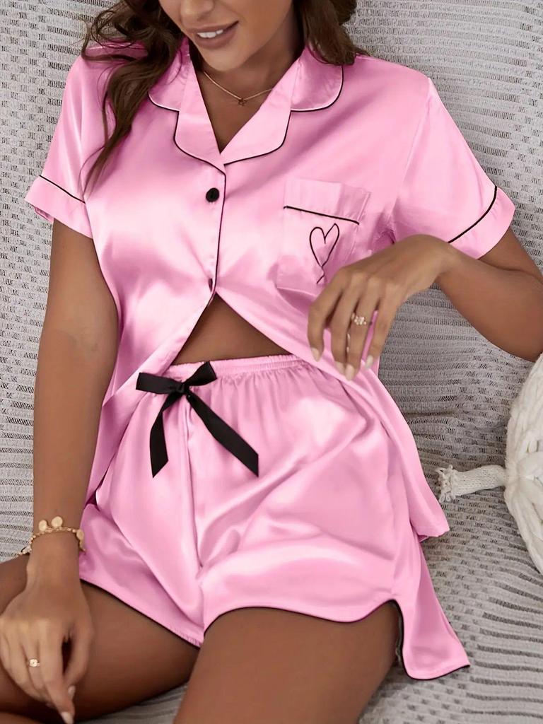 Plus Size Ice Silk Short Sleeve Pajama Set - Women's Summer Solid Color Cardigan and Shorts