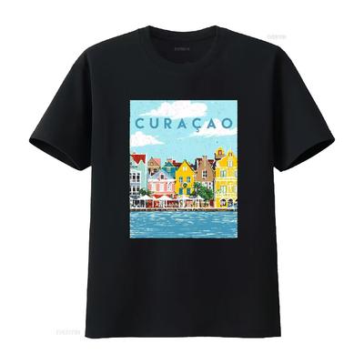 T-shirt Île de Curaçao Voyage Vacances Caraïbes vintage Lavé graphique Haut Pour le Quotidien homme Streetwear Décontracté Unisexe