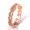 1Pc Leaf Inlaid Synthetic Zircon Ring, Rose Gold Fashion Ring