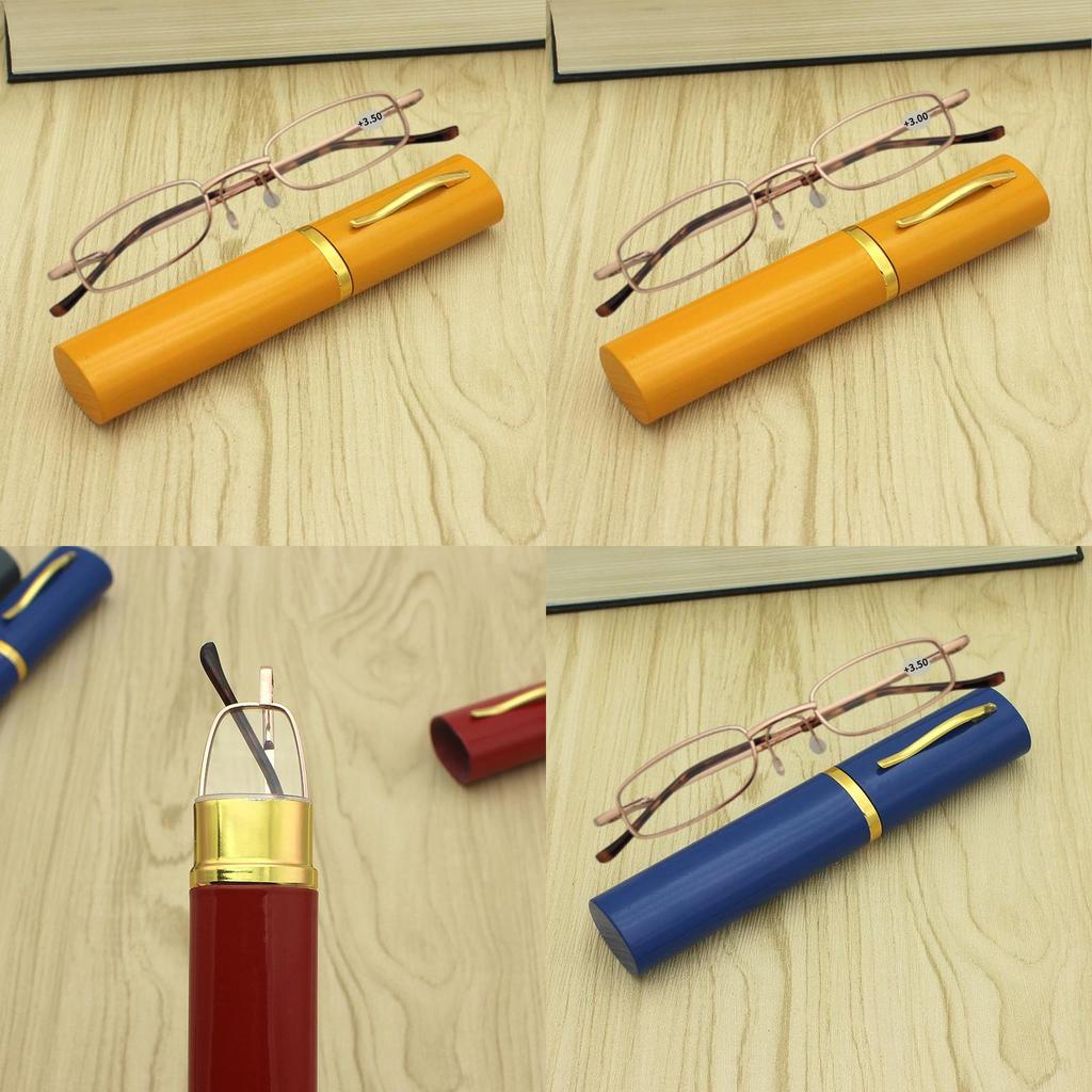 Classic Reading Glasses With Aluminum Tube Eyewear Case Snap Closure For Pocket Use
