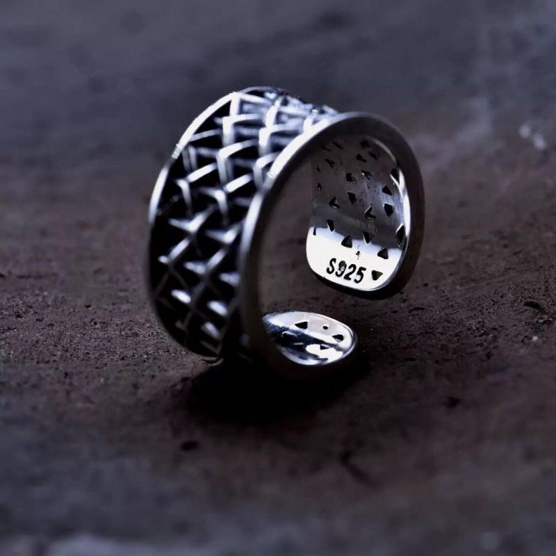 Adjustable Open Ring Men Women Vintage Geometric Cutout Design Minimalist Statement Band