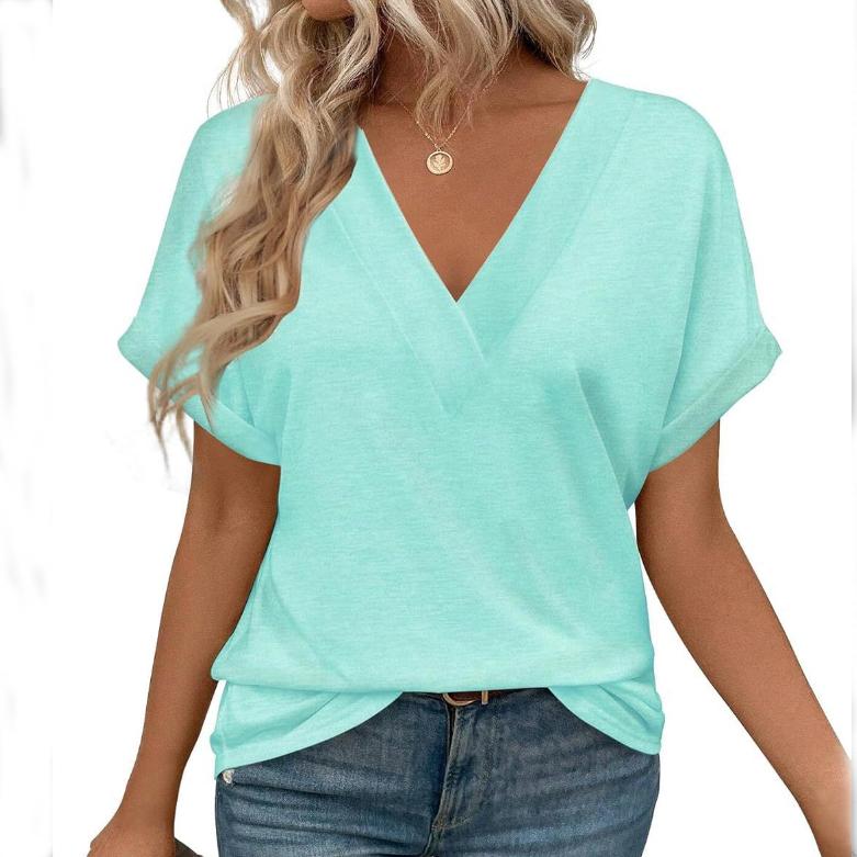 Summer V Neck Tops for Women Short Sleeve Fashion Loose Fit T Shirts Basic Tee 2025