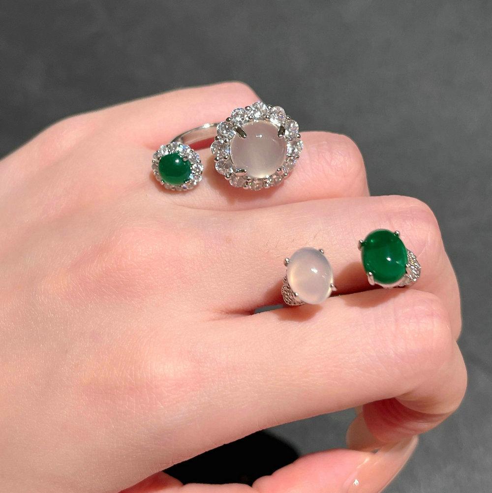 Jewelry Chalcedony Agate Egg Surface, Sunflower Ring, New Chinese White Chalcedony Double Bead Contrasting Ring