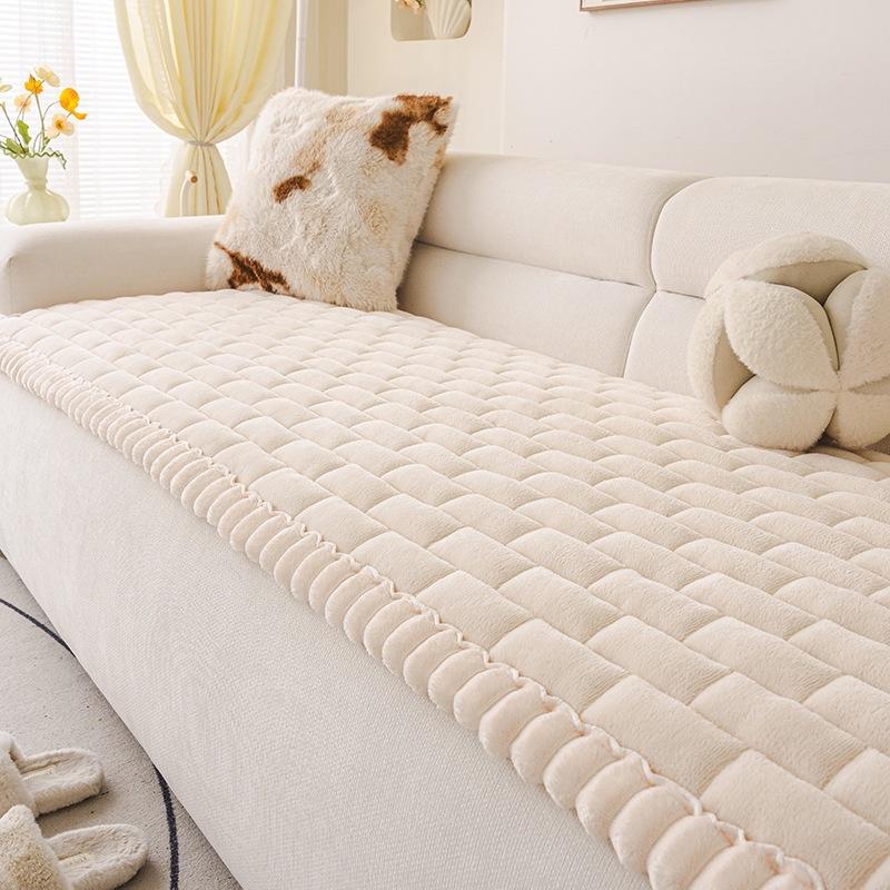 Light Luxury Style Sofa Cushion Milk Velvet 1-piece Straight Row Anti Slip Short Plush Couch Cushion Machine Washable Autumn Winter Seat Mat Pad