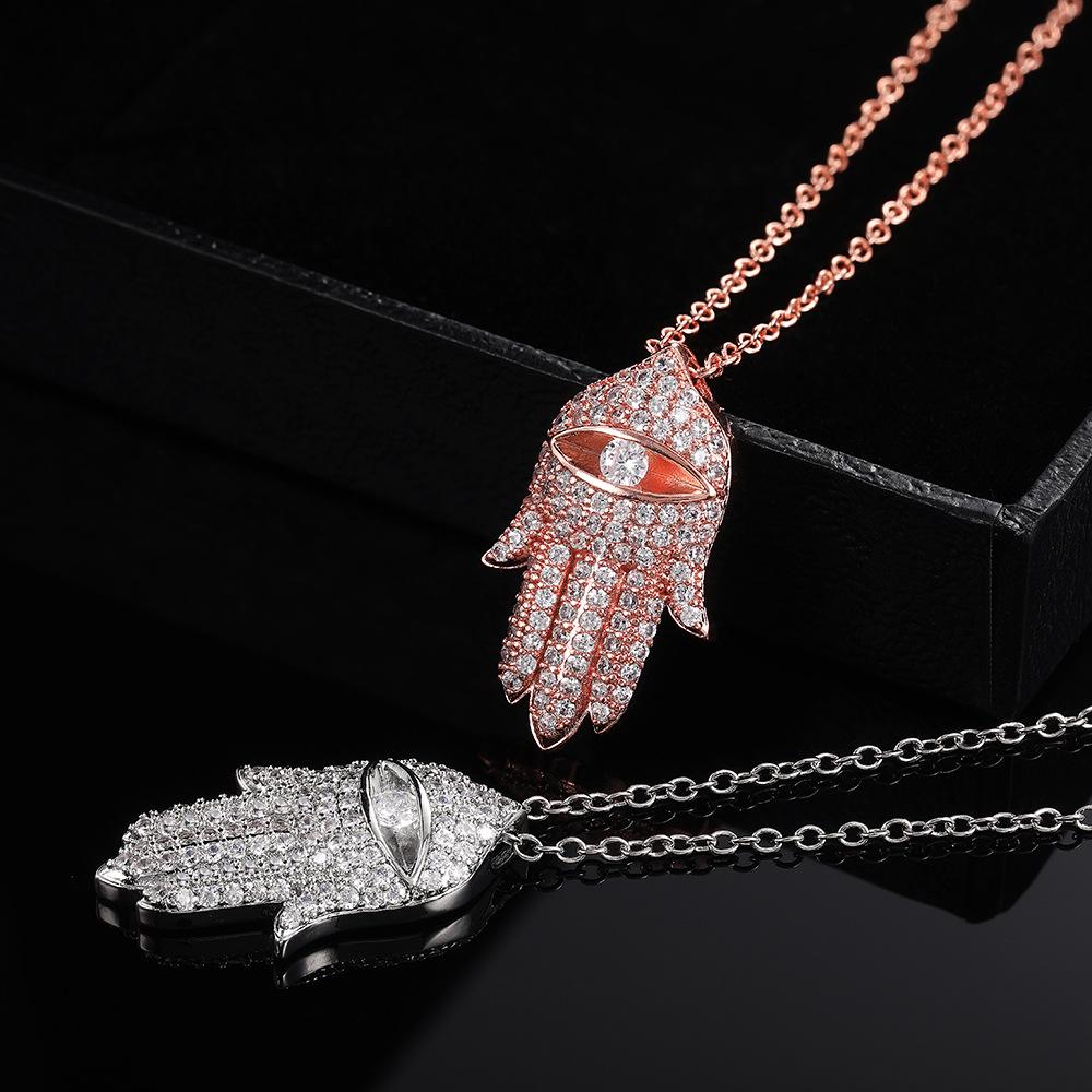 Fatima'S Hand Hiphop Micro-Inlaid Zircon Pendant Necklace Jewelry Sweater Chain