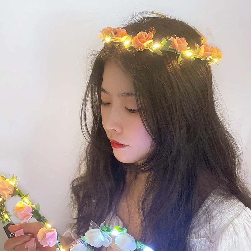 Luminous Wreath Headband Simulation Rose Flower Glowing Wreath Fashion Flower Crowns Wedding