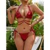 Women S Solid Crystal Diamond Strappy Split Triangle Bikini Swimsuit