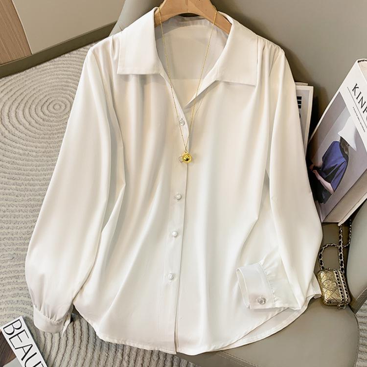 

Chic French V-Neck Women s Shirt - Spring/Autumn 2026, Professional Interview Formal Wear, Loose Casual Long-Sleeved Top 3XL брудно-білий