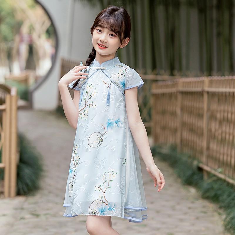 Entzückendes Eisenmädchen Qipao Kleid - Chinesischer Stil Sommer Tang Anzug für Kinder