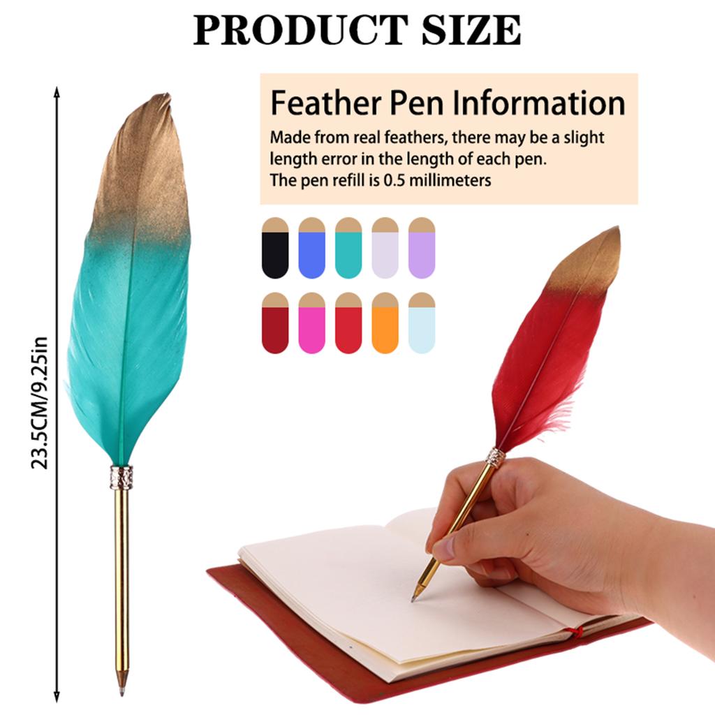 Banban 10 Pcs Feather Quill Ballpoint Pens Bulk 0.5Mm Ink Feathered Vintage Pens Refined Plated Rod Pen Feather Stationery Pens