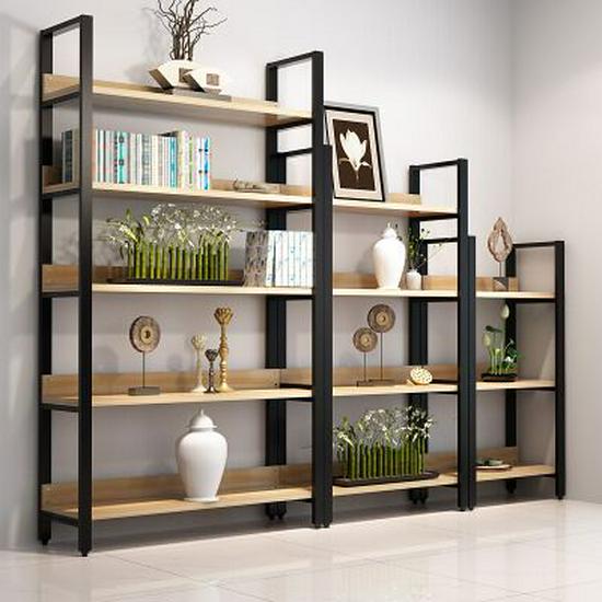 Modern Steel and Wood Multi-Layer Storage Rack for Living Room Display