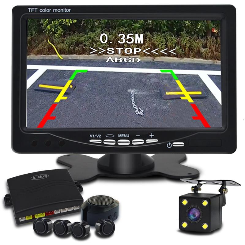 Video Parking Sensors Reverse Backup Radar 4 Parktronic 4.3/5 Inch Monitor Display Backup Camera Input For Android DVD Player