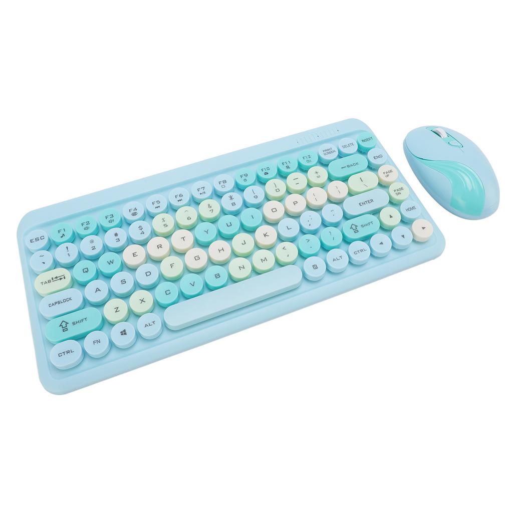 Tastatură și Mouse Wireless 2.4G Tastatură cu Taste Rotunde Retro și Set Mouse pentru Acasă Roz