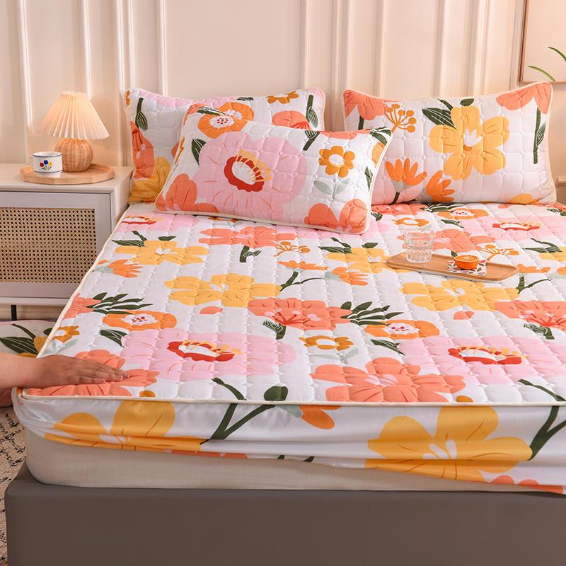 Cross-Border Quilted Fitted Sheet Set: Thick Memory Foam Protector, Dust & Moisture Resistant, Full Wrap Bedspread