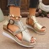 European and American Large-size Fish Mouth Wedge Sandals 2025 Summer New Fashionable Thick-soled Glossy Sandals Women's Buckle