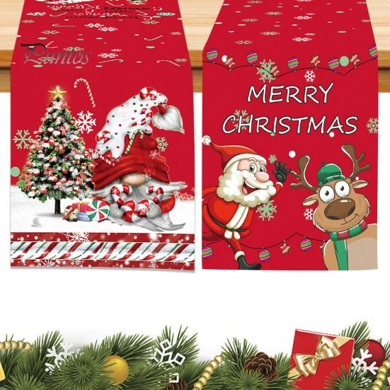 

Праздничная рождественская дорожка для стола, кукла Санта с принтом, декоративная тонкая работа, пятнозащитная ткань для декора столовой