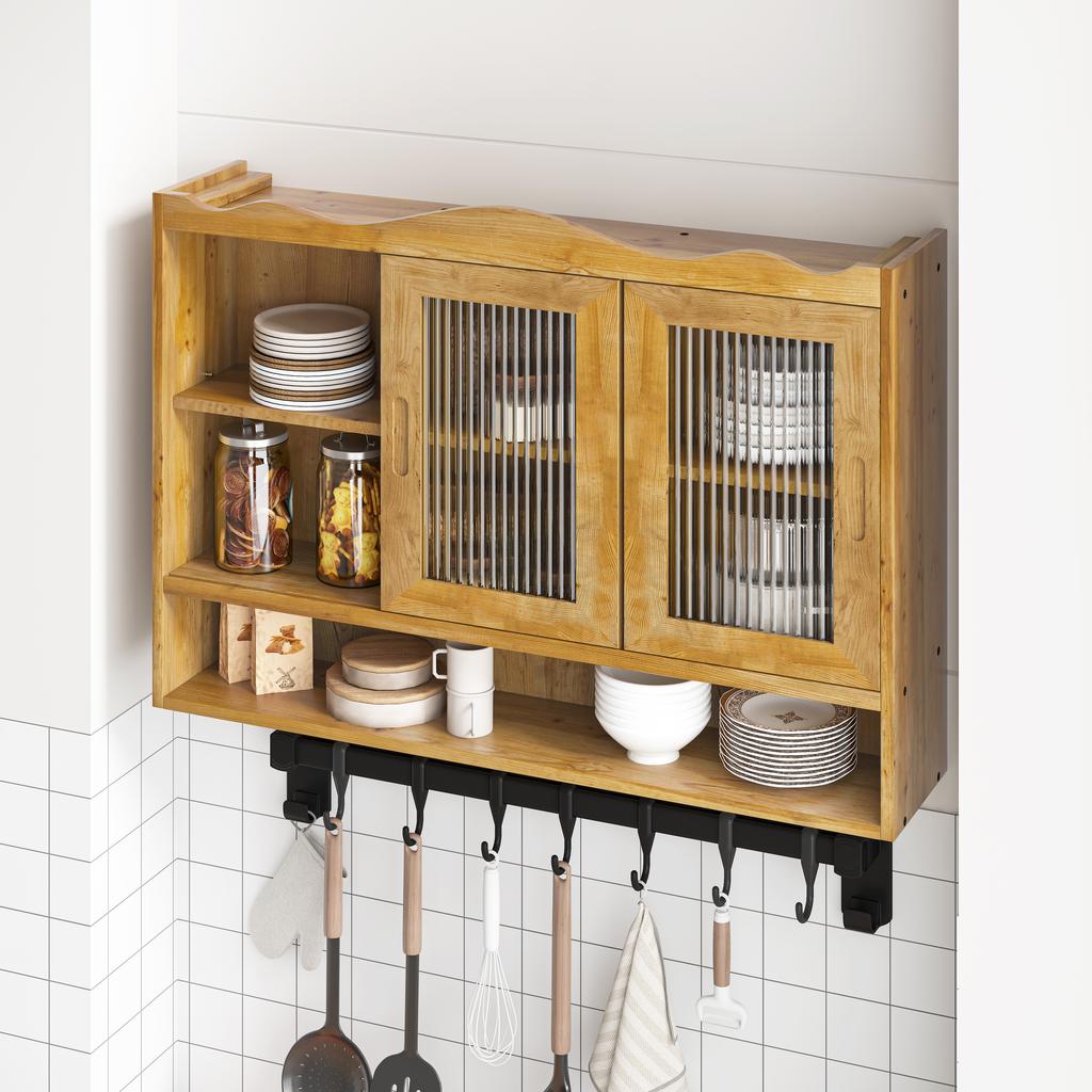 90CM Retro 2 Door Sliding Cabinet Three Layers of Storage Space,Suitable for Bathrooms,Kitchens,Dining Rooms,Natural