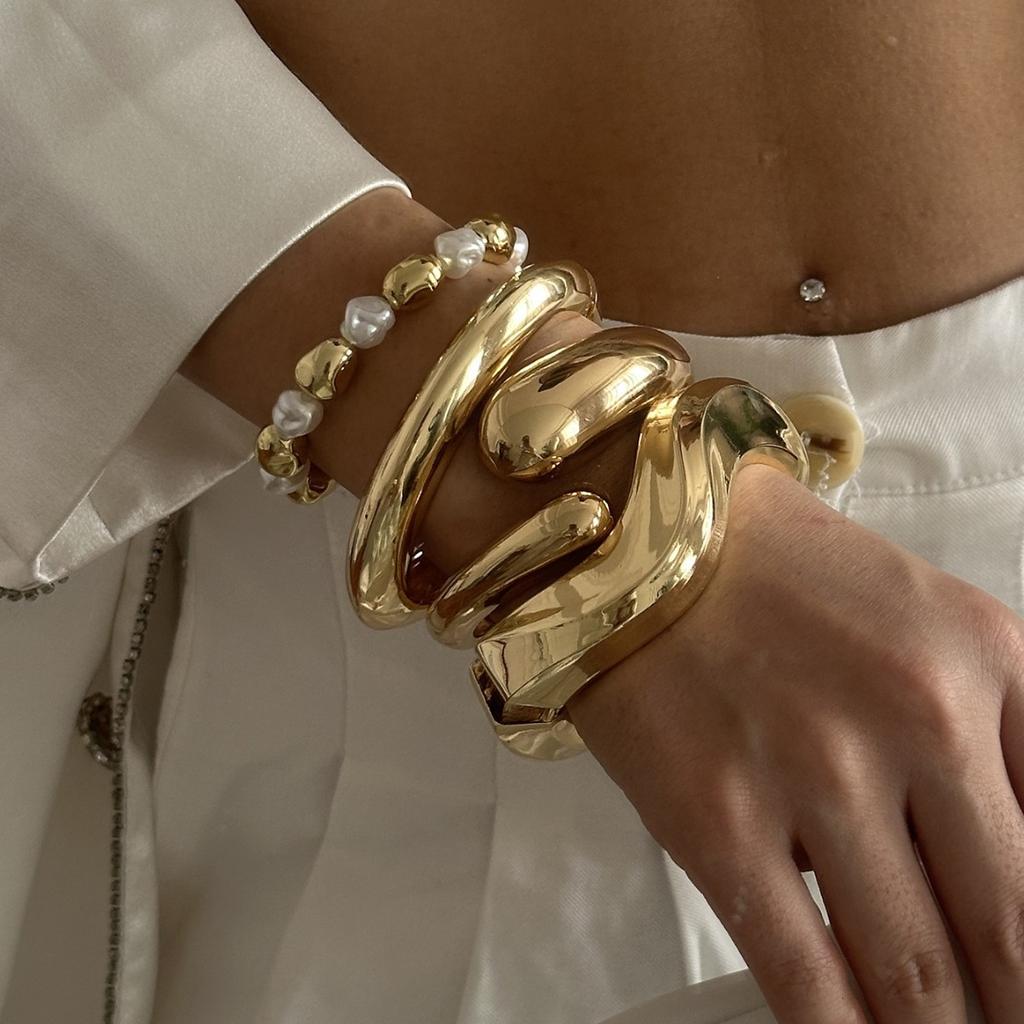 Fashion Exaggerated Wide Cuff Irregular Geometric Gold Color Chunky Bangles Bracelet for Women Men Punk Hip Hop Jewelry Gift