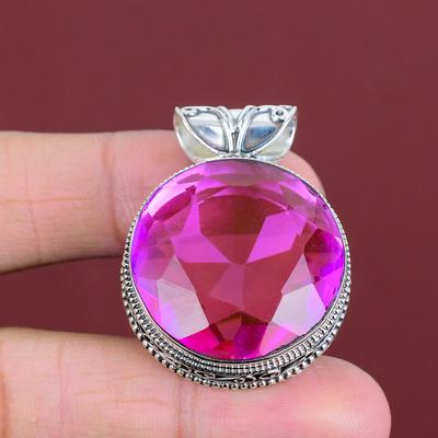 Colgante de gema de turmalina rosa facetada hecho a mano colgante vintage colgante de plata de ley 925 joyería antigua regalos para él colgante elegante