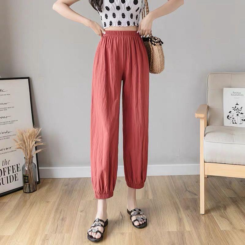 Women Cotton Linen Lantern Pants Women Summer Loose High Waisted Linen Nine Part Ankle Pants Casual Thin Haren Pants Pajama Pants