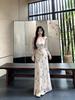 Plus Size Floral Long Sleeve Dress - Casual Waist-Cinched Slimming Skirt for Women