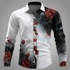 Herren Blumenmuster Rosenblüten Hemd Knopfleiste Langarm Dunkel Gotischer Stil Streetwear Sommer 3D-Druck Hemden mit Kragen