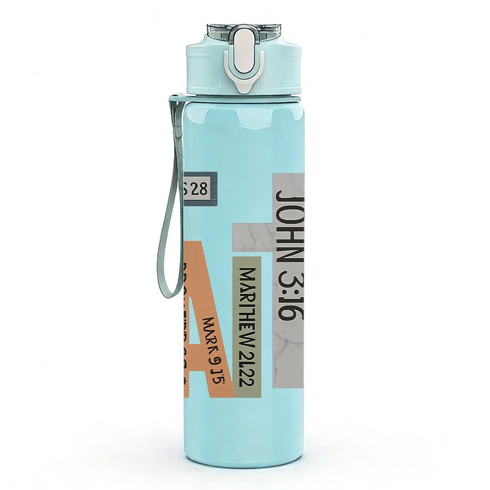 1PC Faith Multi Tone Block Letter 750ml Color Plastic Sports Water Bottle Leakproof Flip Straw Lid Suitable for Sports Office Home Use