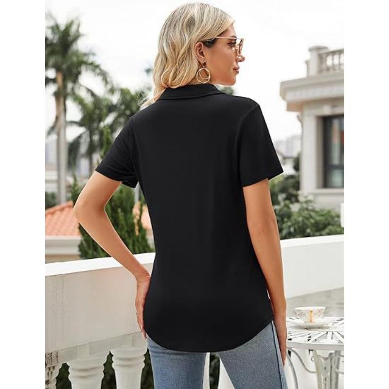 Damenmode Lässig Sommer Frühling Einfarbige Druck Kurzarm POLO-Kragen Blusen Hemden